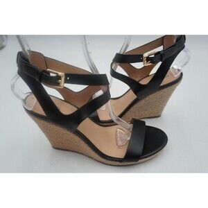 MICHAEL Michael Kors Kaylee Black Espadrille Jute Wedge Boho/Vaca Sandal Size 9M